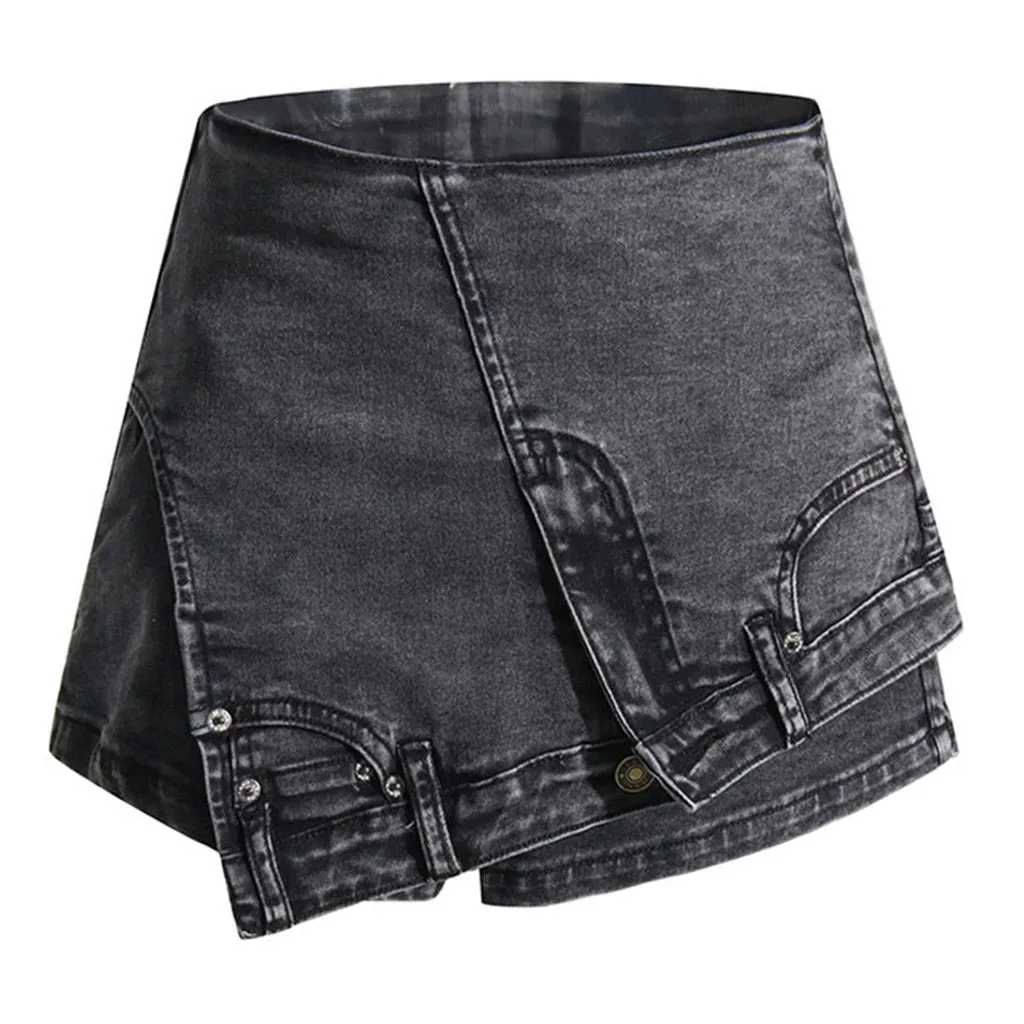 Asymmetric Upside Down High Waist Cutoff Denim Skorts