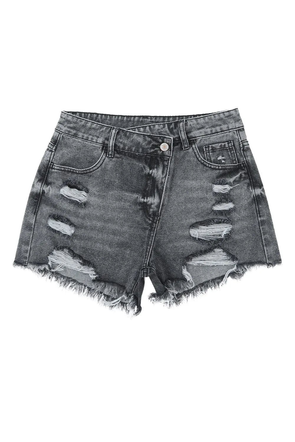 Black Acid Wash High Waist Crossover Denim Shorts