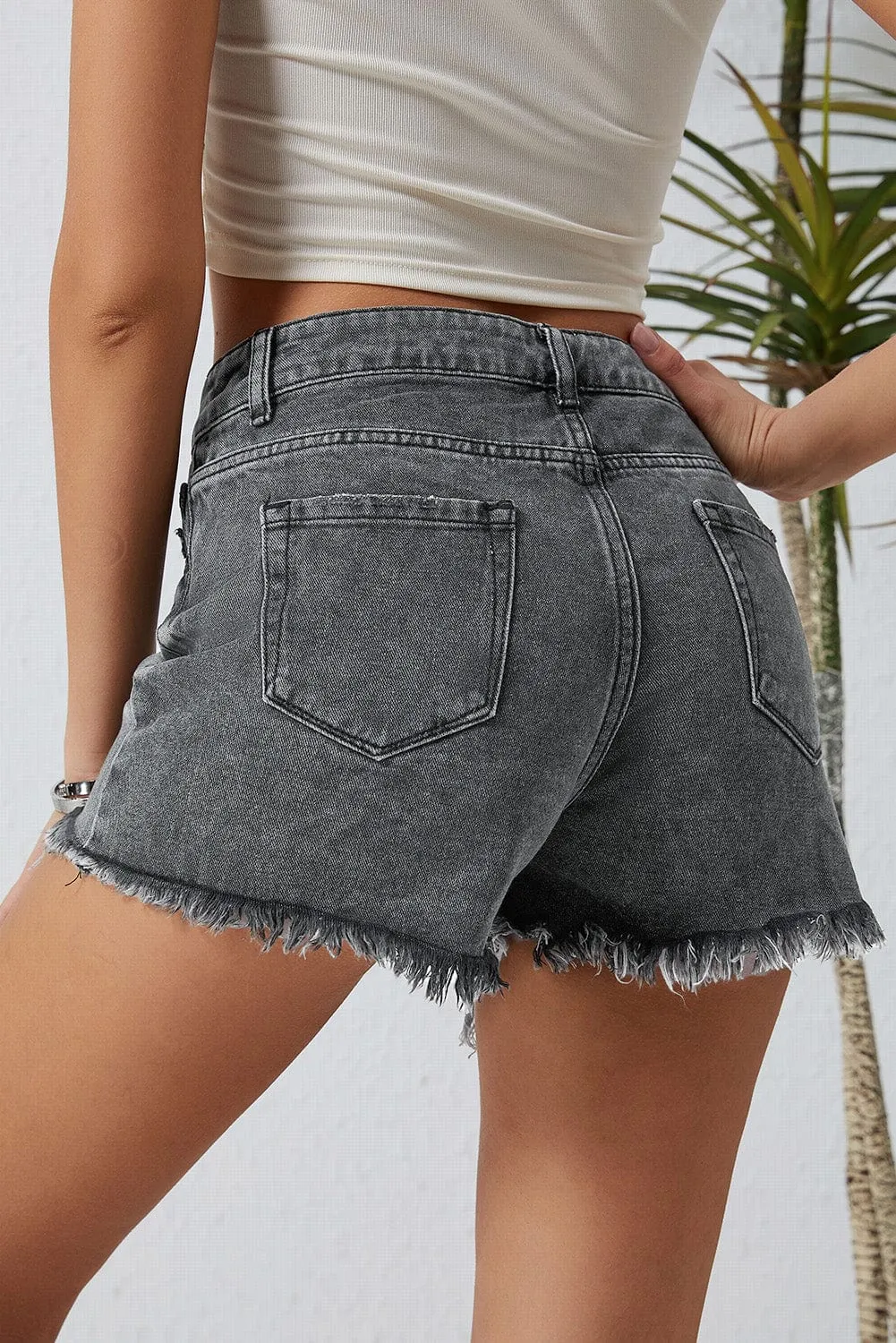 Black Acid Wash High Waist Crossover Denim Shorts