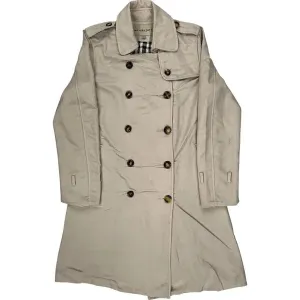 Burberry London Double-Breasted Trench Coat - Large - Beige Cotton Blend