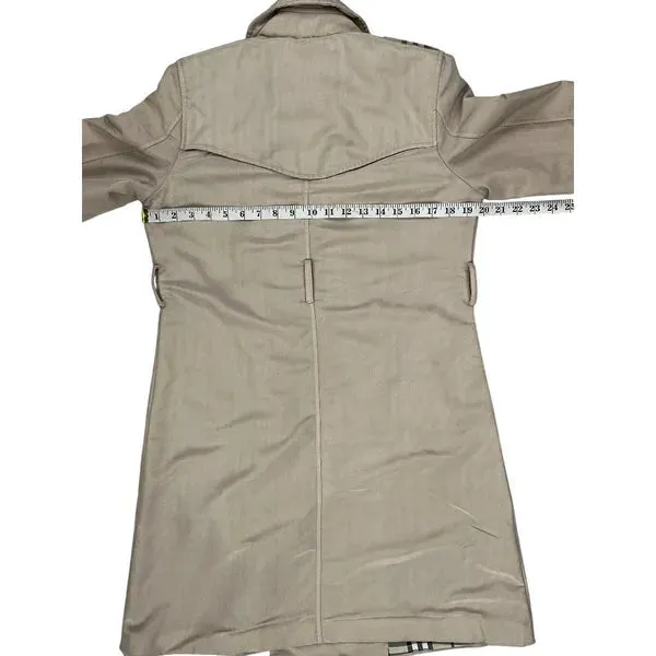 Burberry London Double-Breasted Trench Coat - Large - Beige Cotton Blend