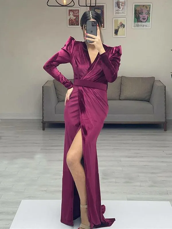 Colorful Burgundy Emerald Black Mermaid Elegant Side-slit Long Mermaid Prom Dress, PD3334