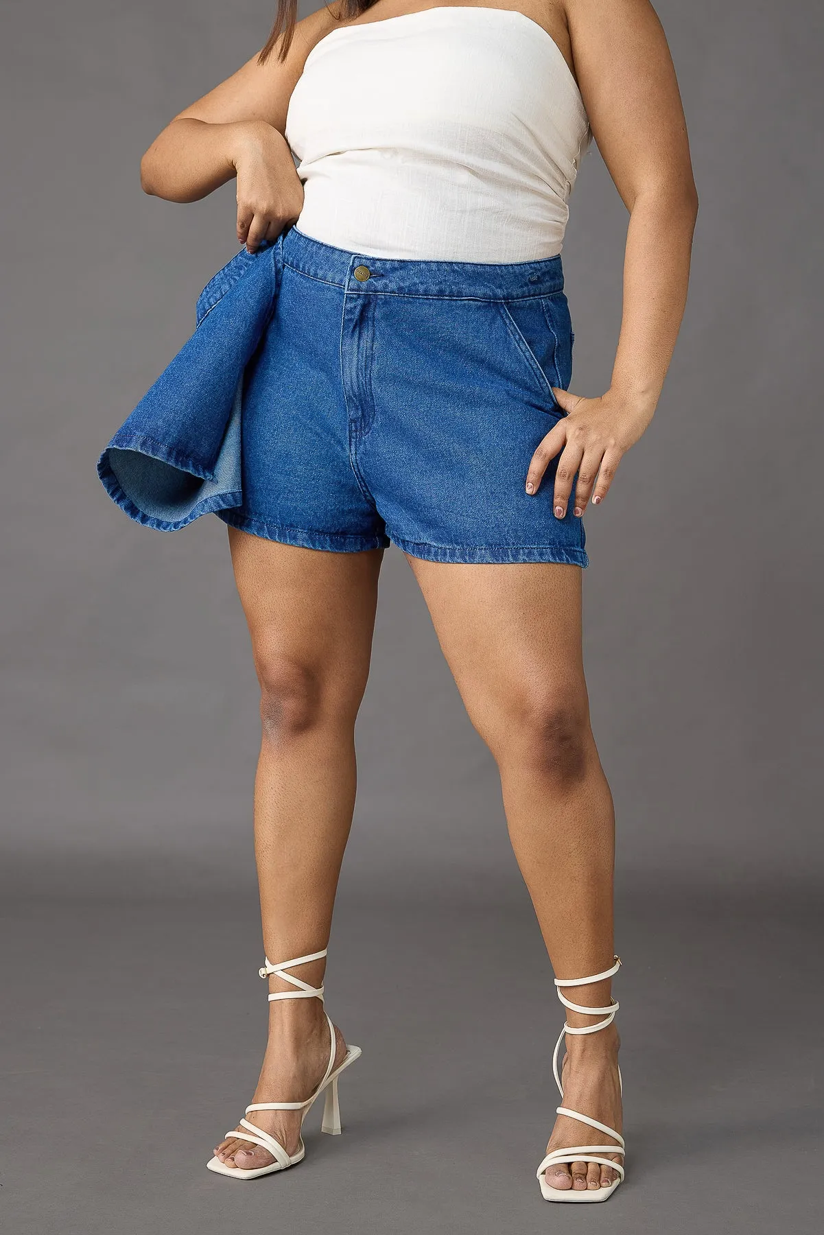 Curvy Couture Dark Blue Denim Skorts