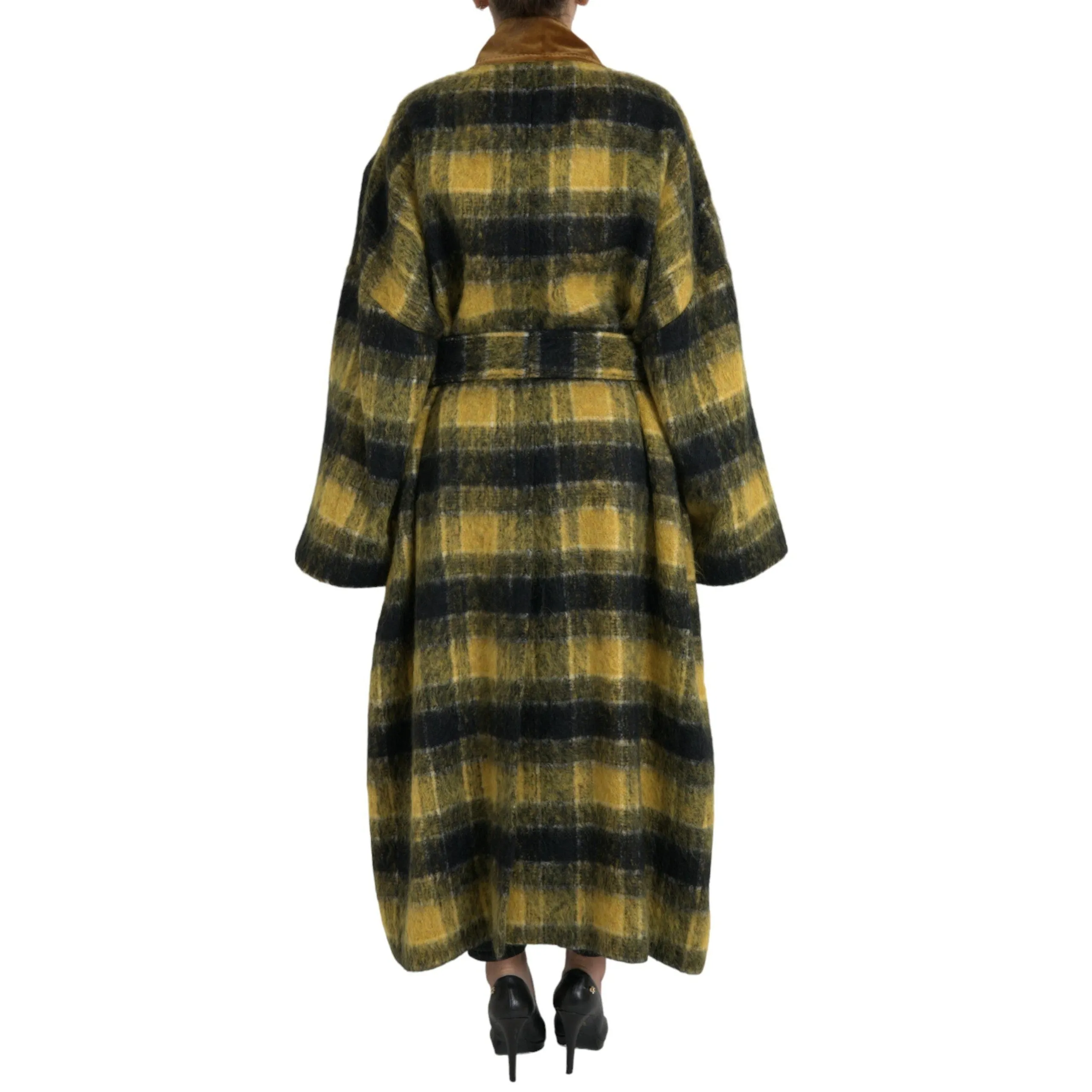 Dolce & Gabbana Chic Checkered Long Trench Coat in Sunny Yellow