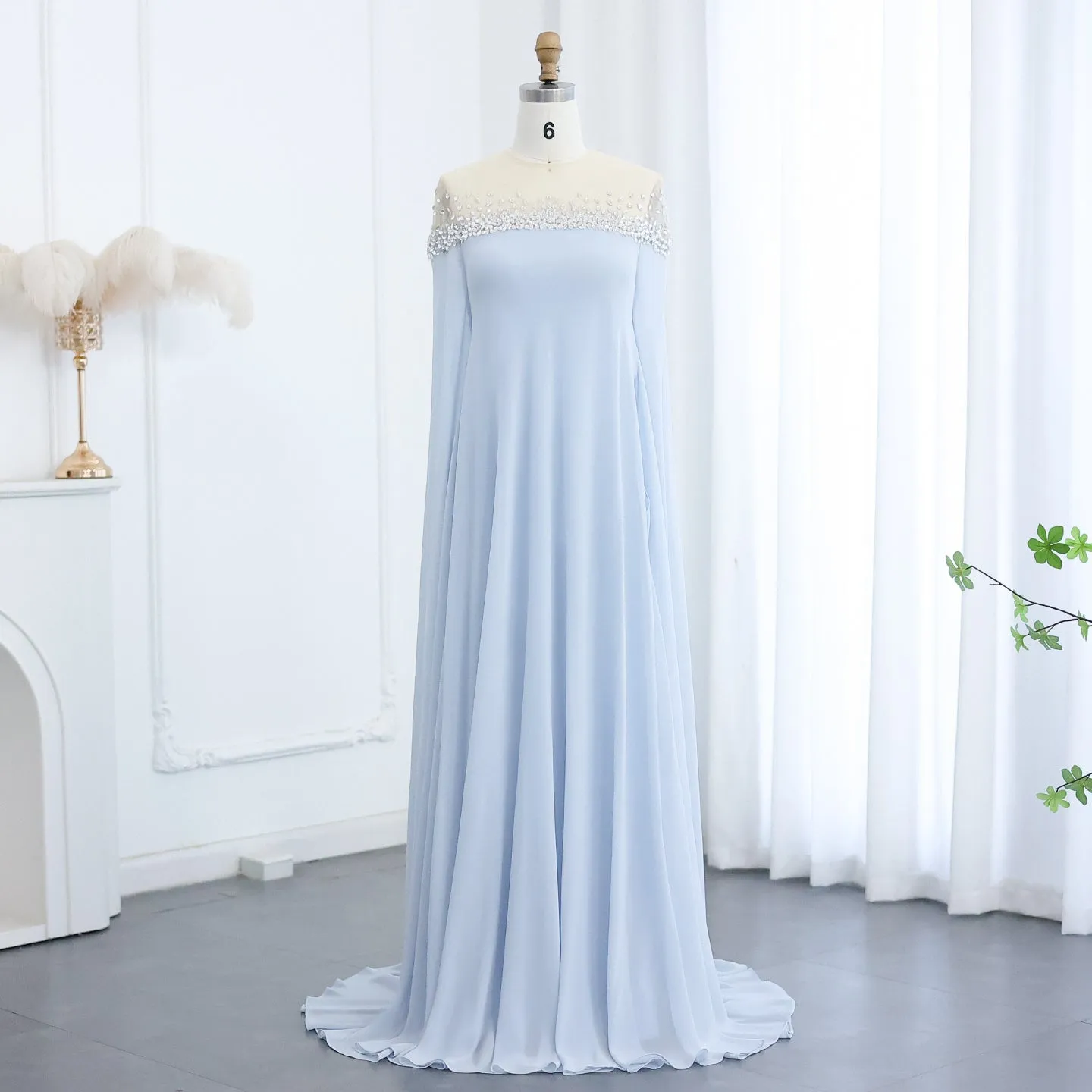 Elegant Crystal Baby Blue Evening Dress SS308