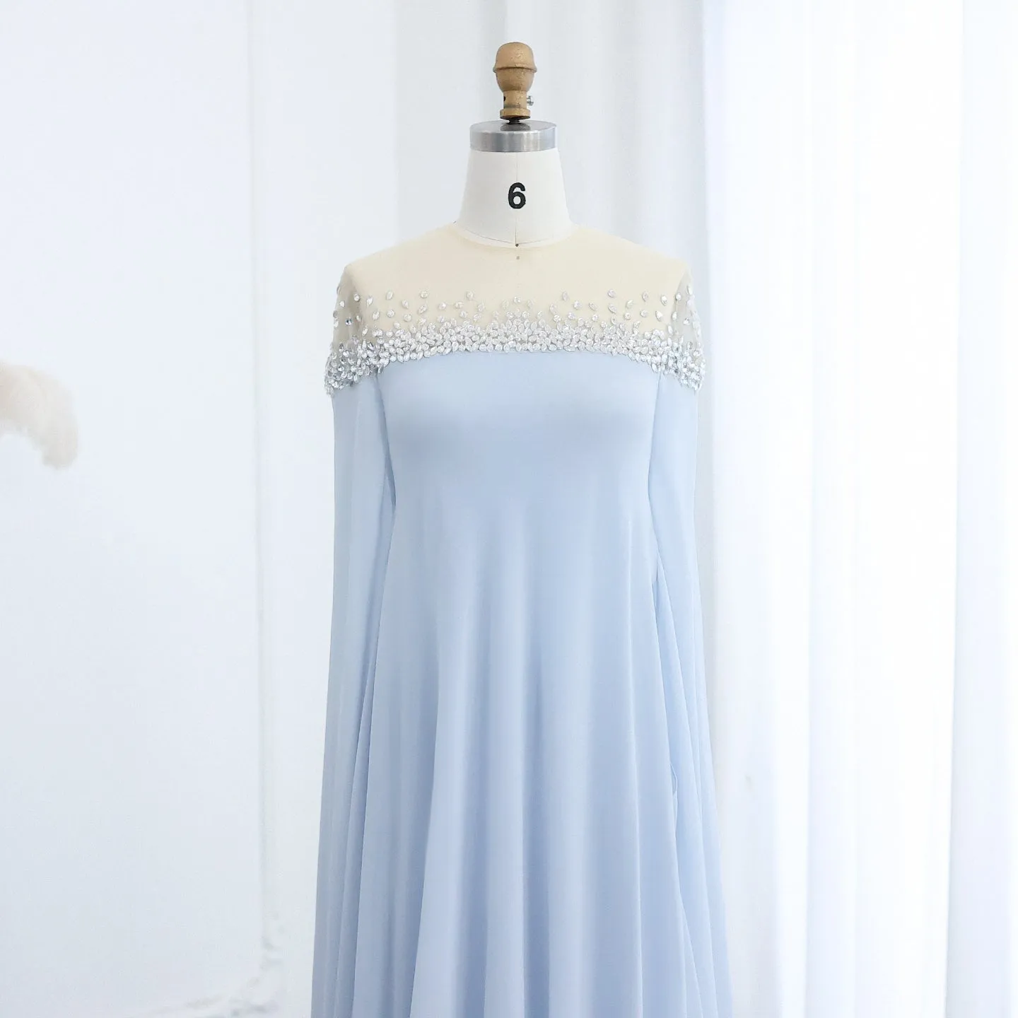 Elegant Crystal Baby Blue Evening Dress SS308