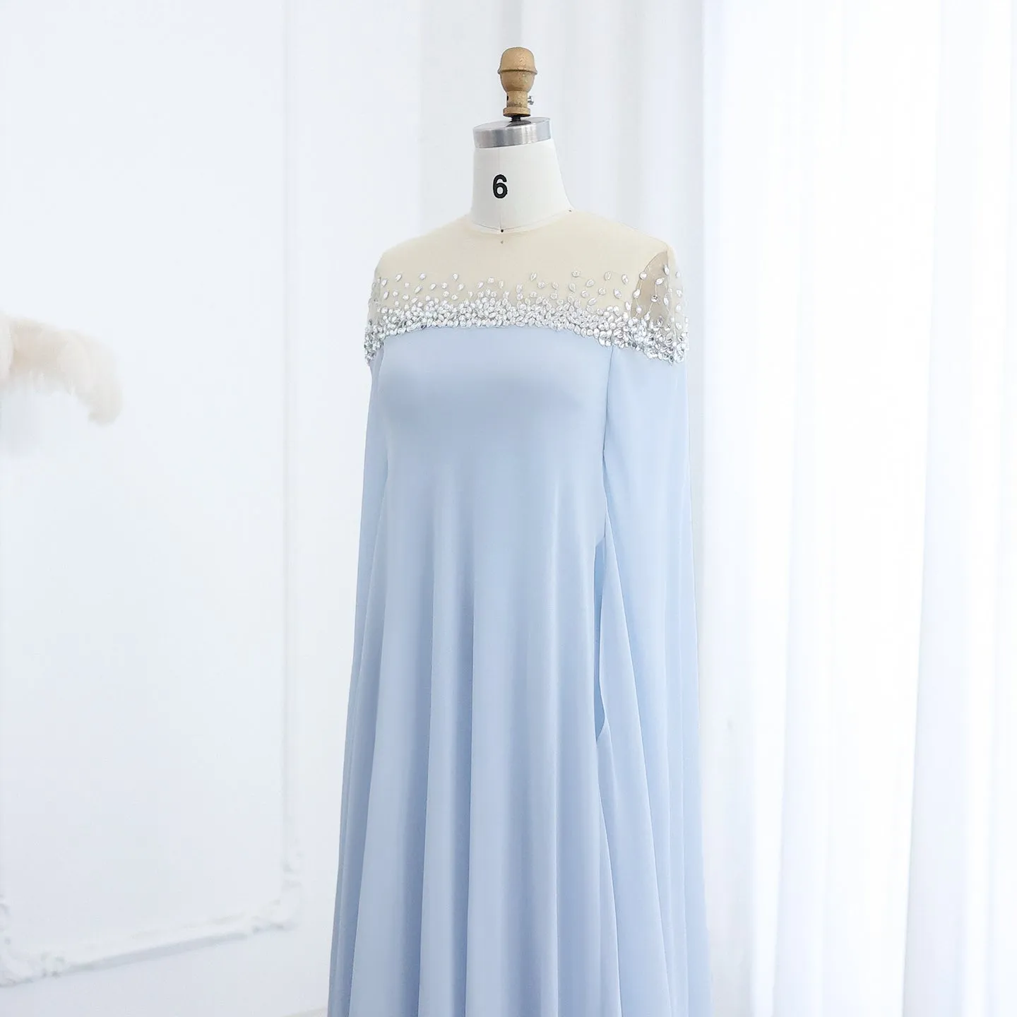 Elegant Crystal Baby Blue Evening Dress SS308