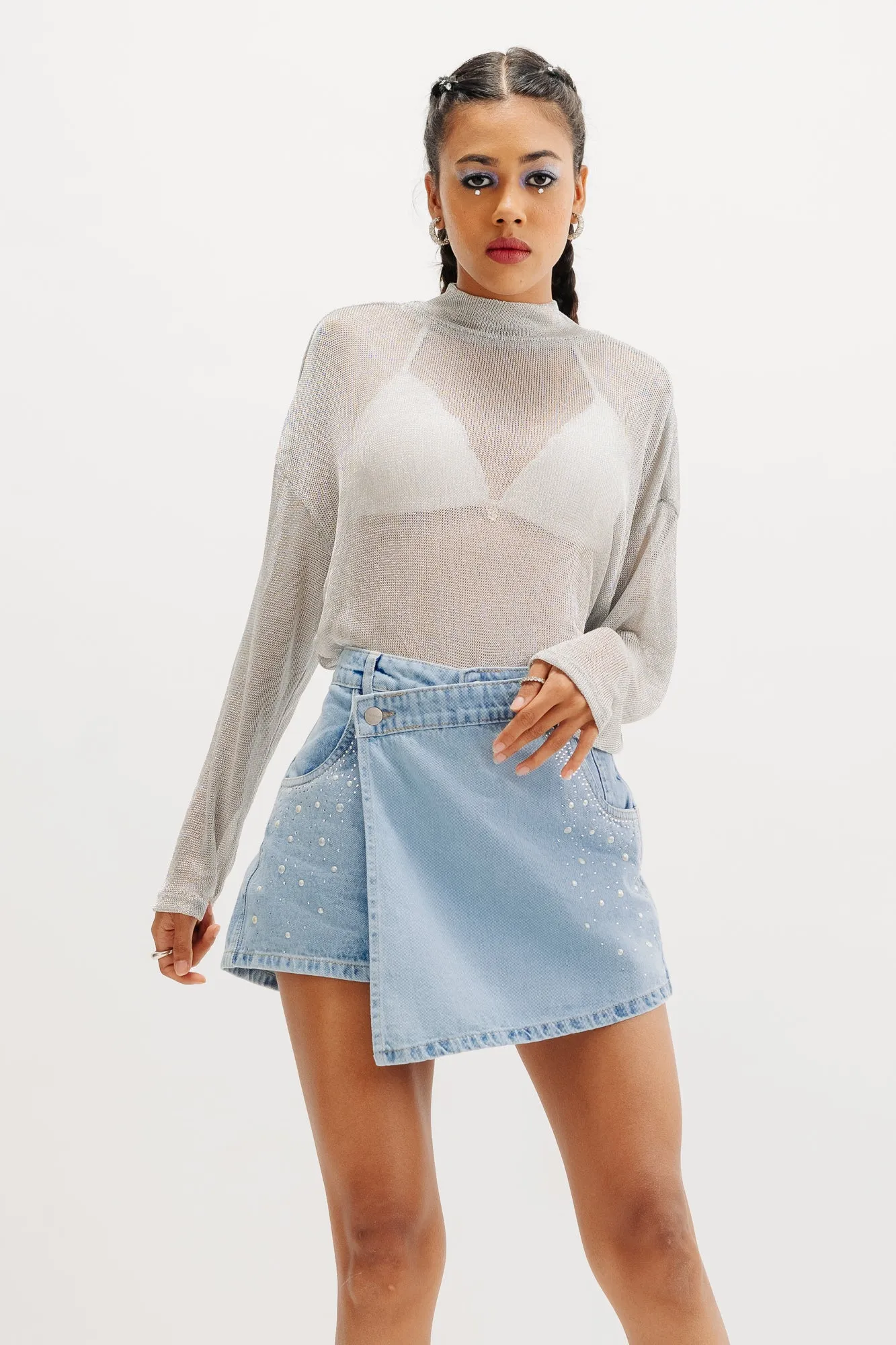 Embellished Assymetrical Light Skorts