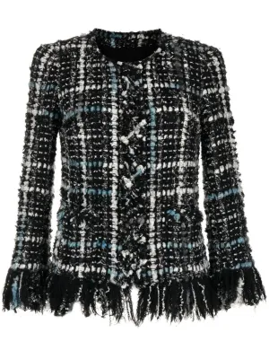 Frayed Tweed Collarless Jacket