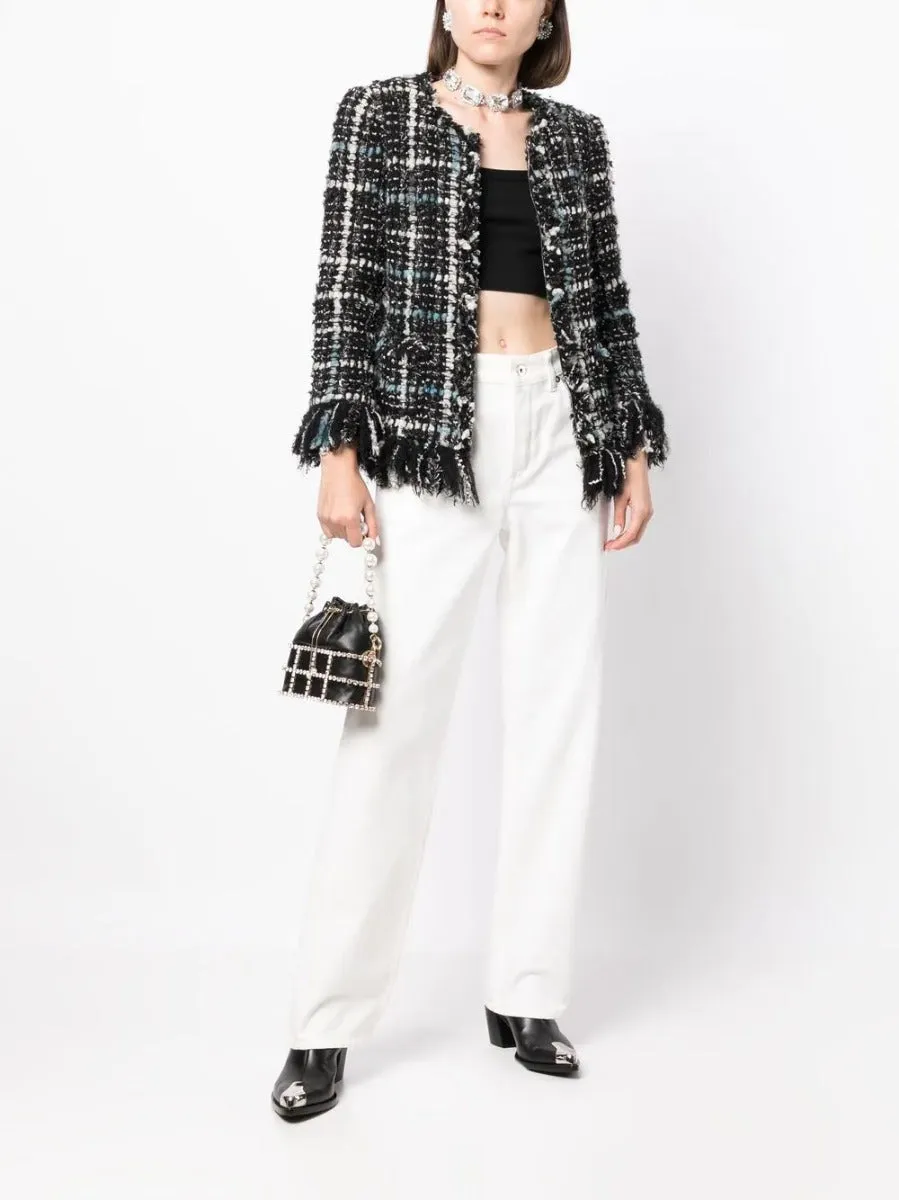 Frayed Tweed Collarless Jacket