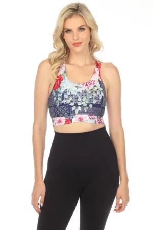 Johnny Was Bee Active Rose Patch Cross Hem Sports Bra Boho Chic A7923