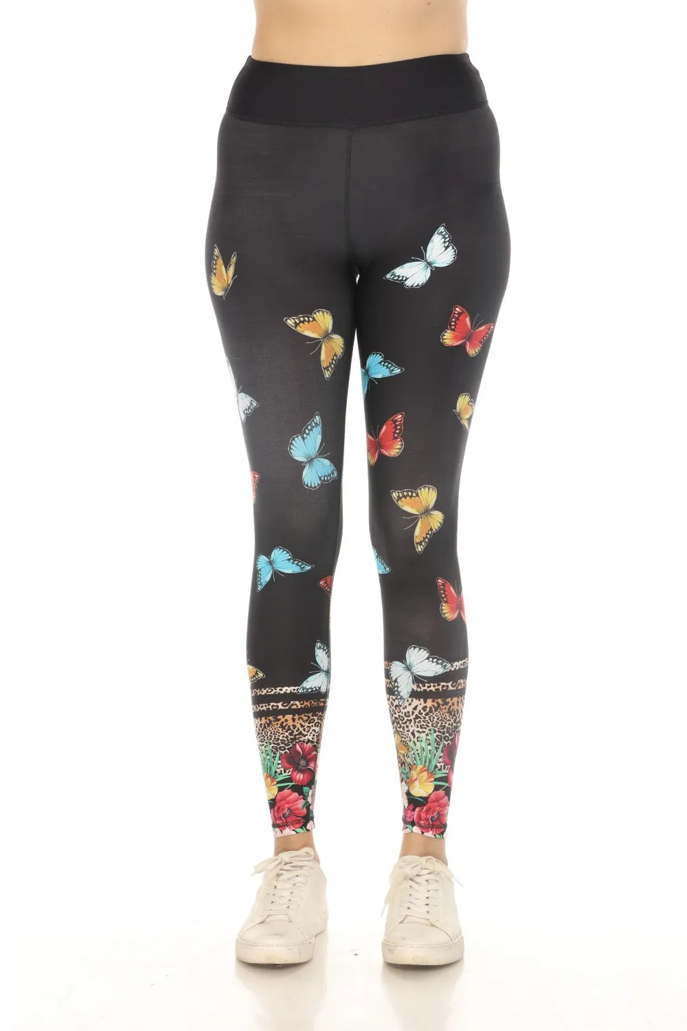 Johnny Was Black Butterfly Active Leggings A1122