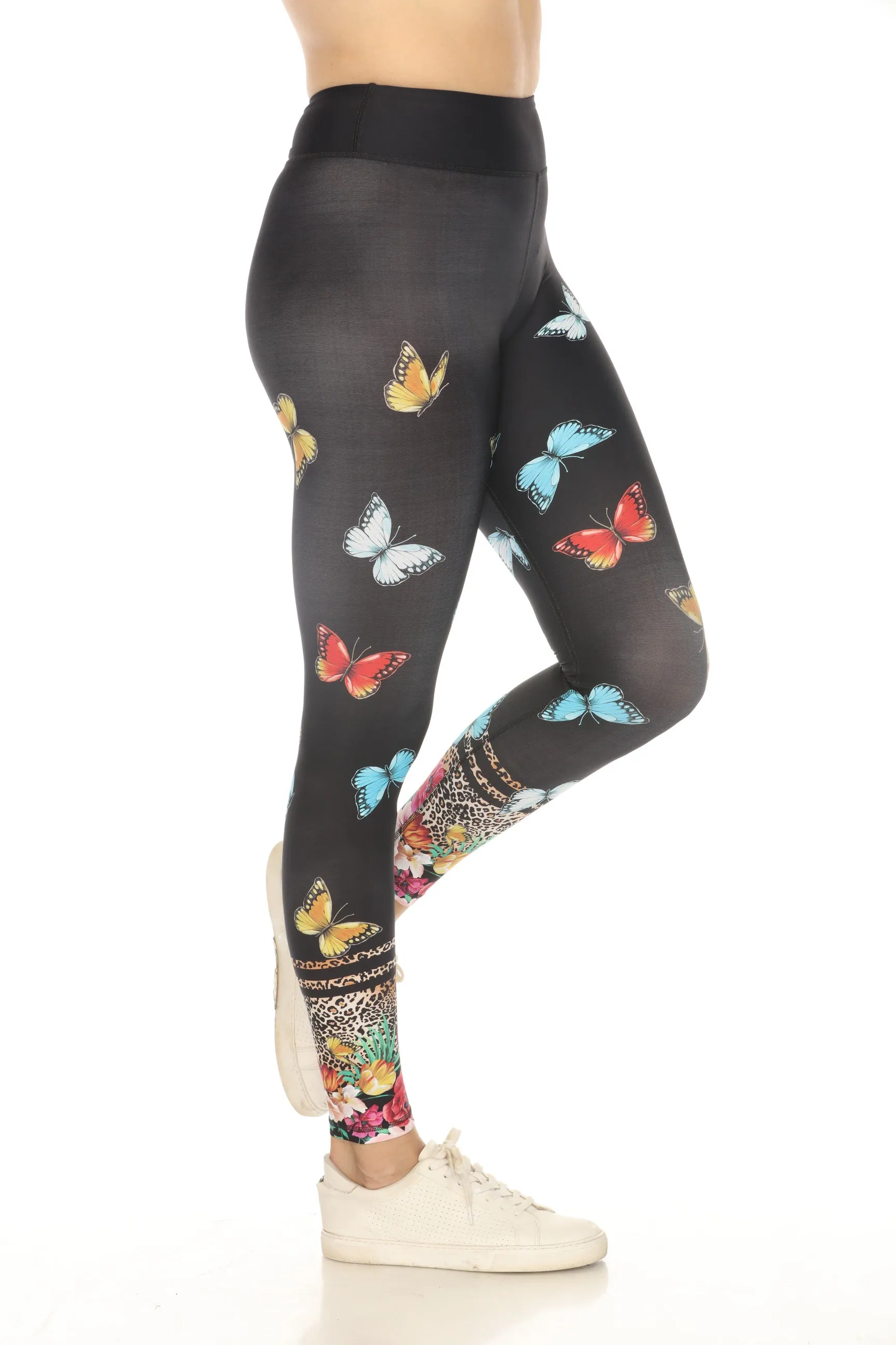 Johnny Was Black Butterfly Active Leggings A1122