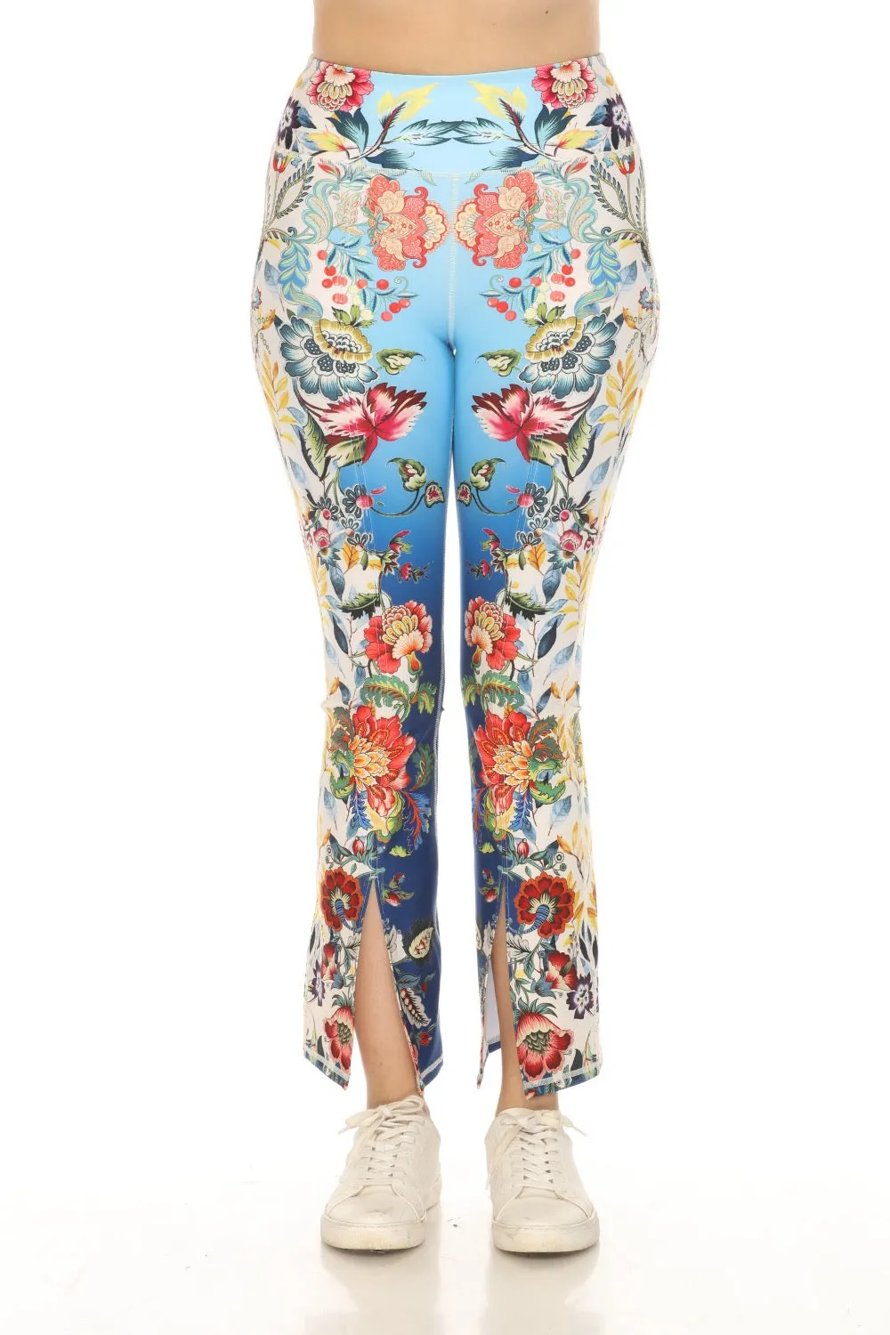 Johnny Was Blue Bee Active High Floral Waist Slit Leggings A2423-5