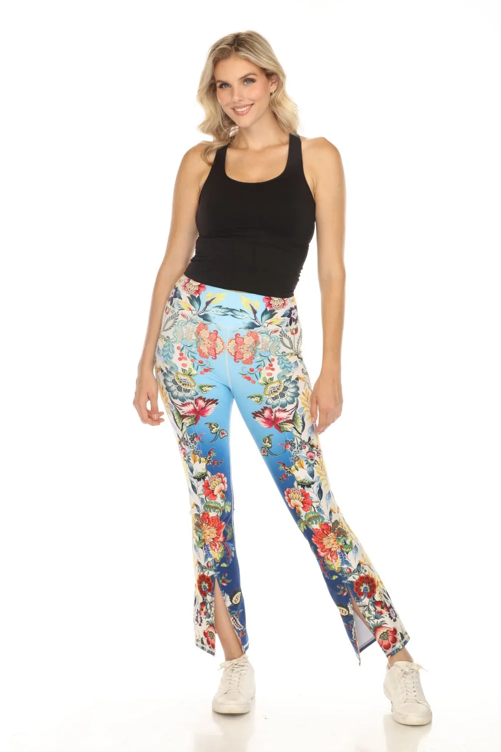 Johnny Was Blue Bee Active High Floral Waist Slit Leggings A2423-5