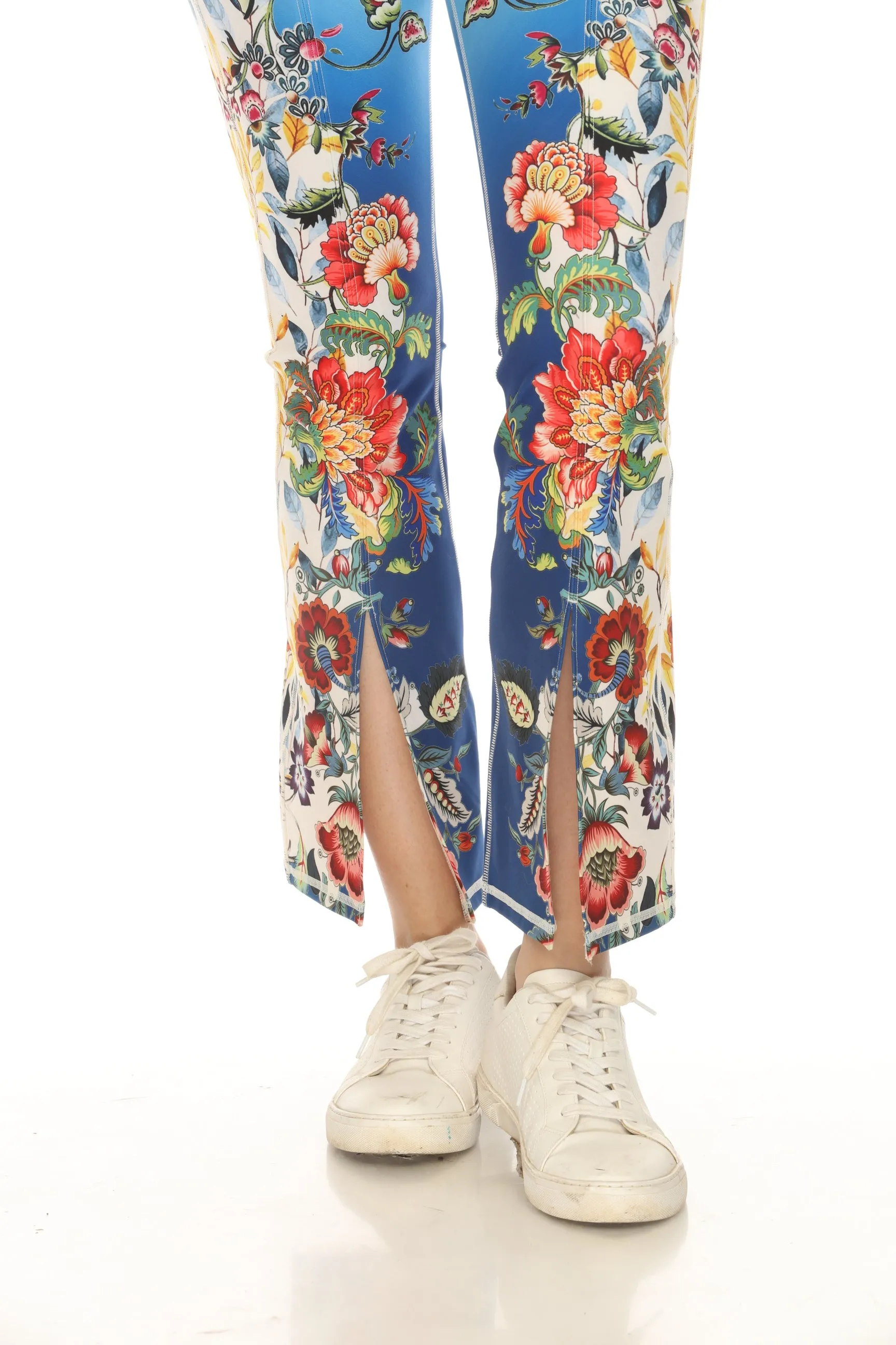 Johnny Was Blue Bee Active High Floral Waist Slit Leggings A2423-5