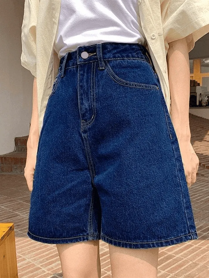 Joskaa High Waist Straight Leg Denim Shorts