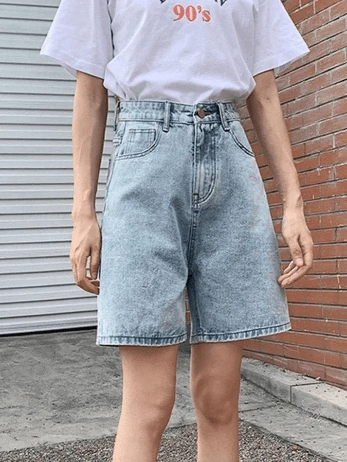 Joskaa High Waist Straight Leg Denim Shorts