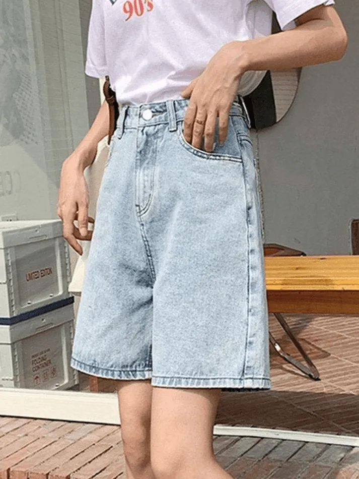 Joskaa High Waist Straight Leg Denim Shorts