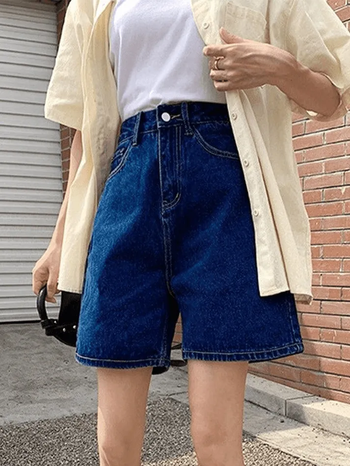 Joskaa High Waist Straight Leg Denim Shorts