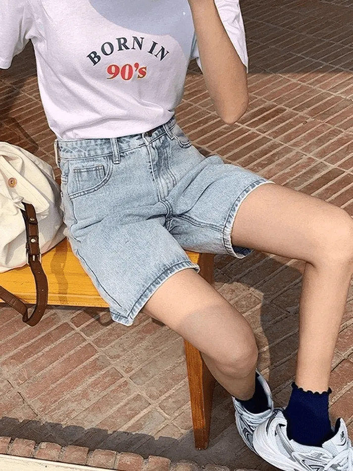 Joskaa High Waist Straight Leg Denim Shorts