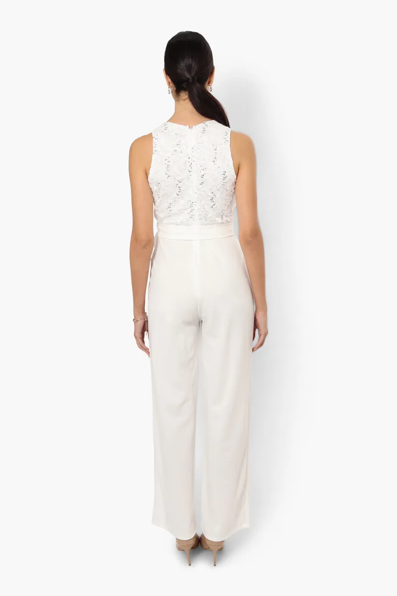 Limite Belted Lace Sequin Jumpsuit - White