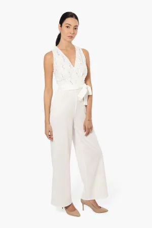 Limite Belted Lace Sequin Jumpsuit - White