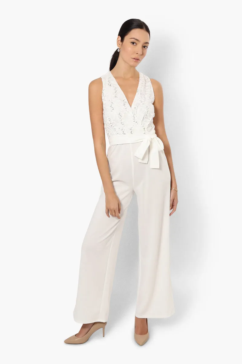 Limite Belted Lace Sequin Jumpsuit - White