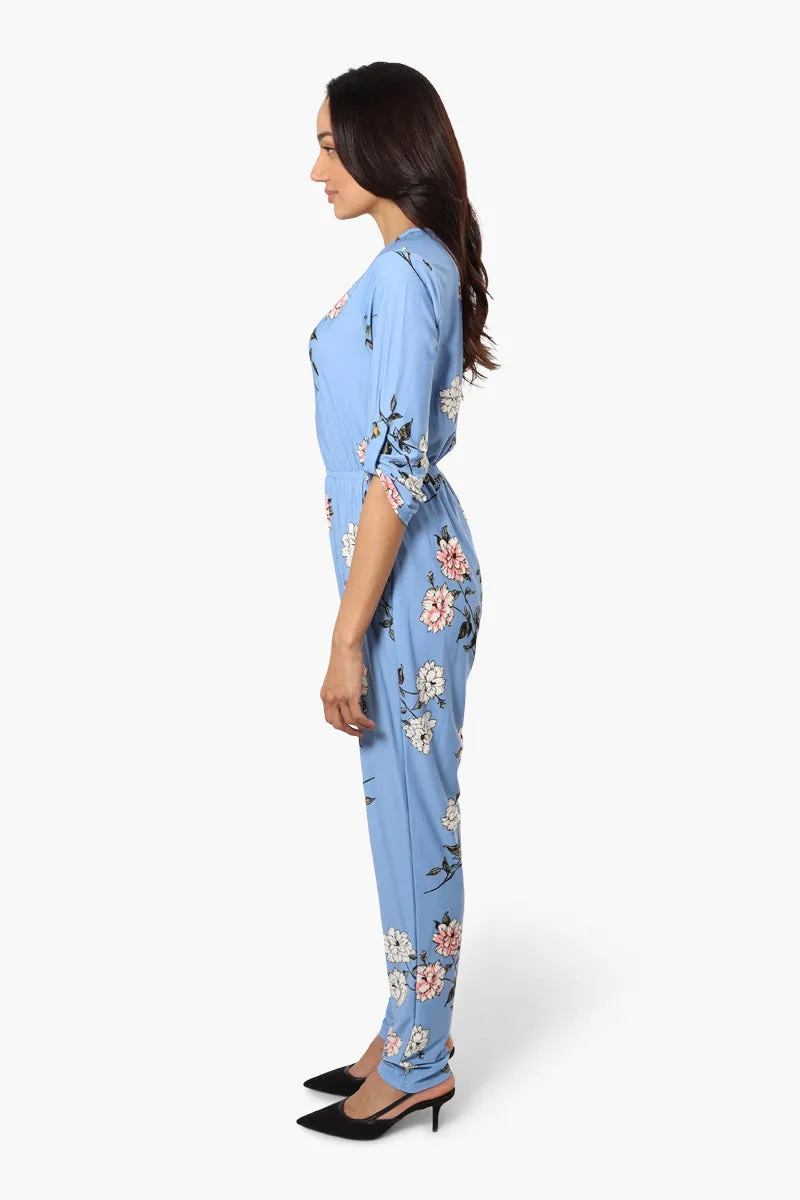 Limite Floral Front Zip Jumpsuit - Blue