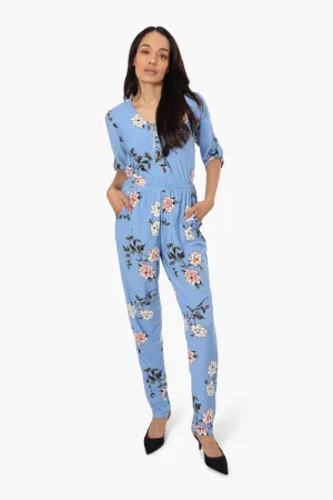 Limite Floral Front Zip Jumpsuit - Blue