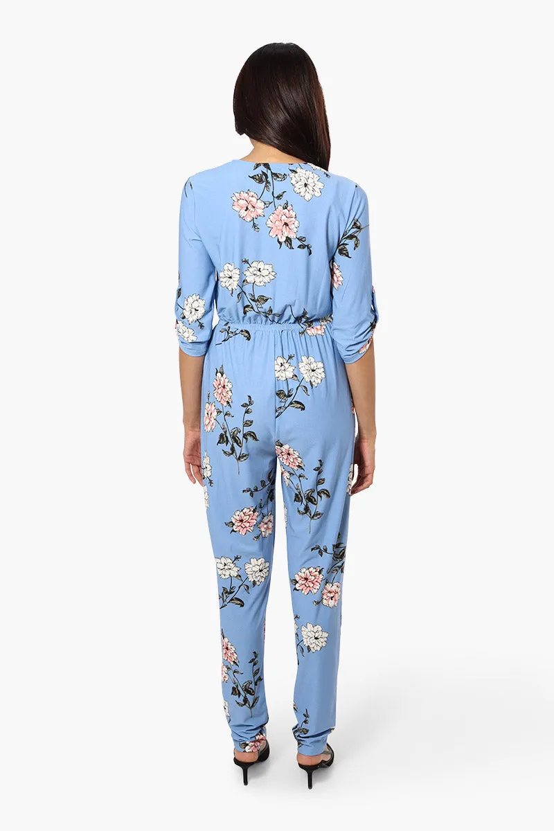 Limite Floral Front Zip Jumpsuit - Blue