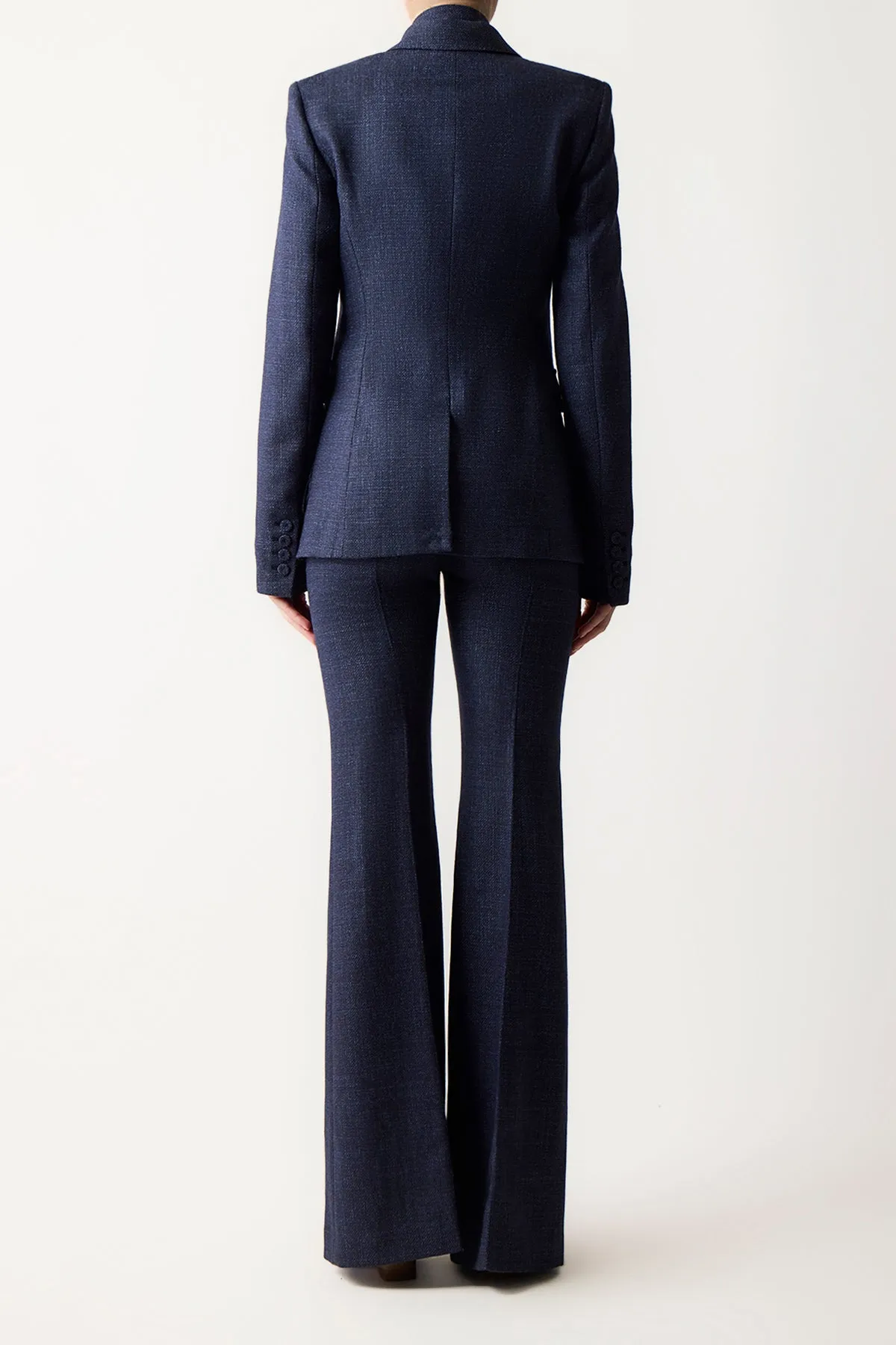 Louisa Blazer in Dark Navy Virgin Wool Silk Tweed