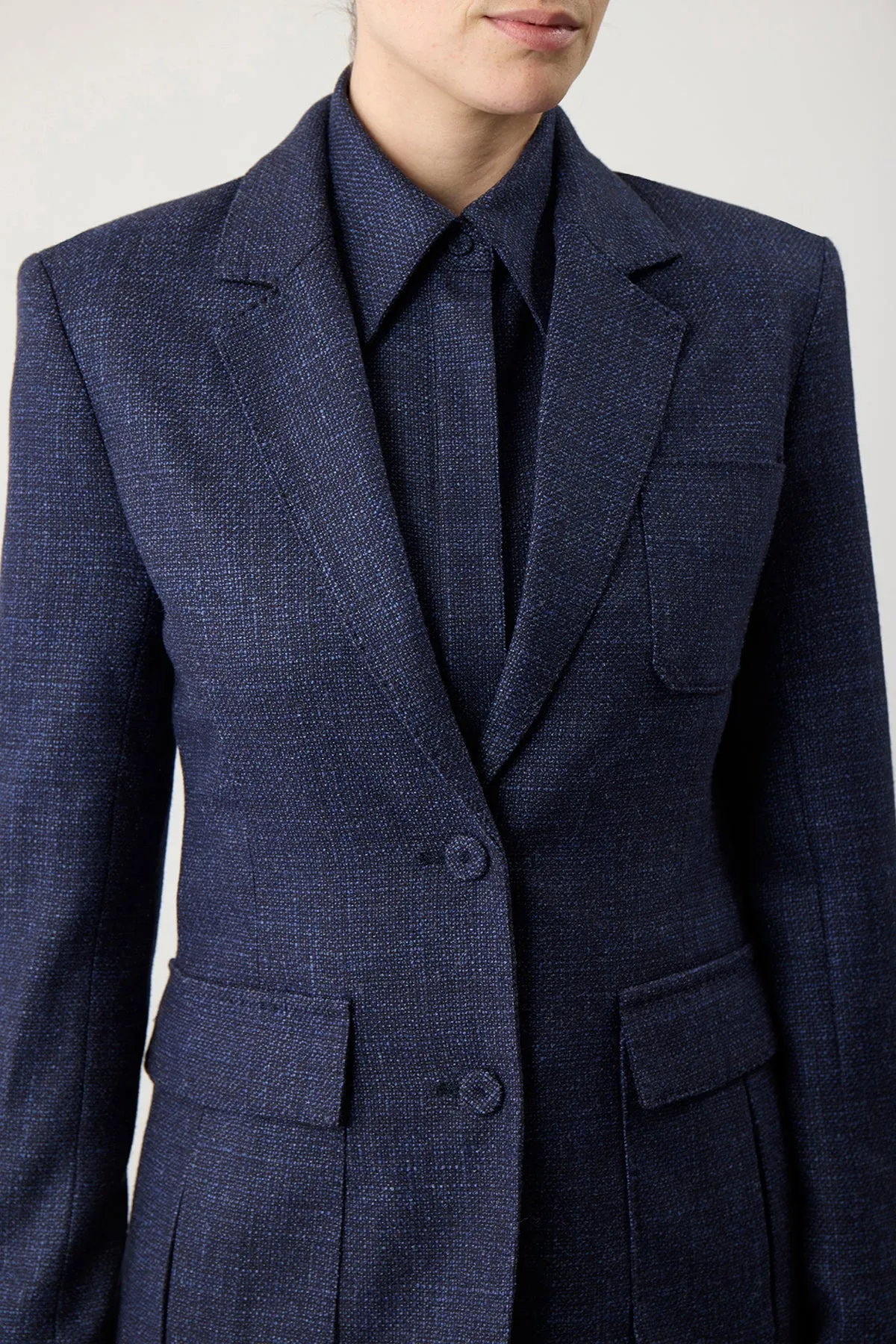 Louisa Blazer in Dark Navy Virgin Wool Silk Tweed