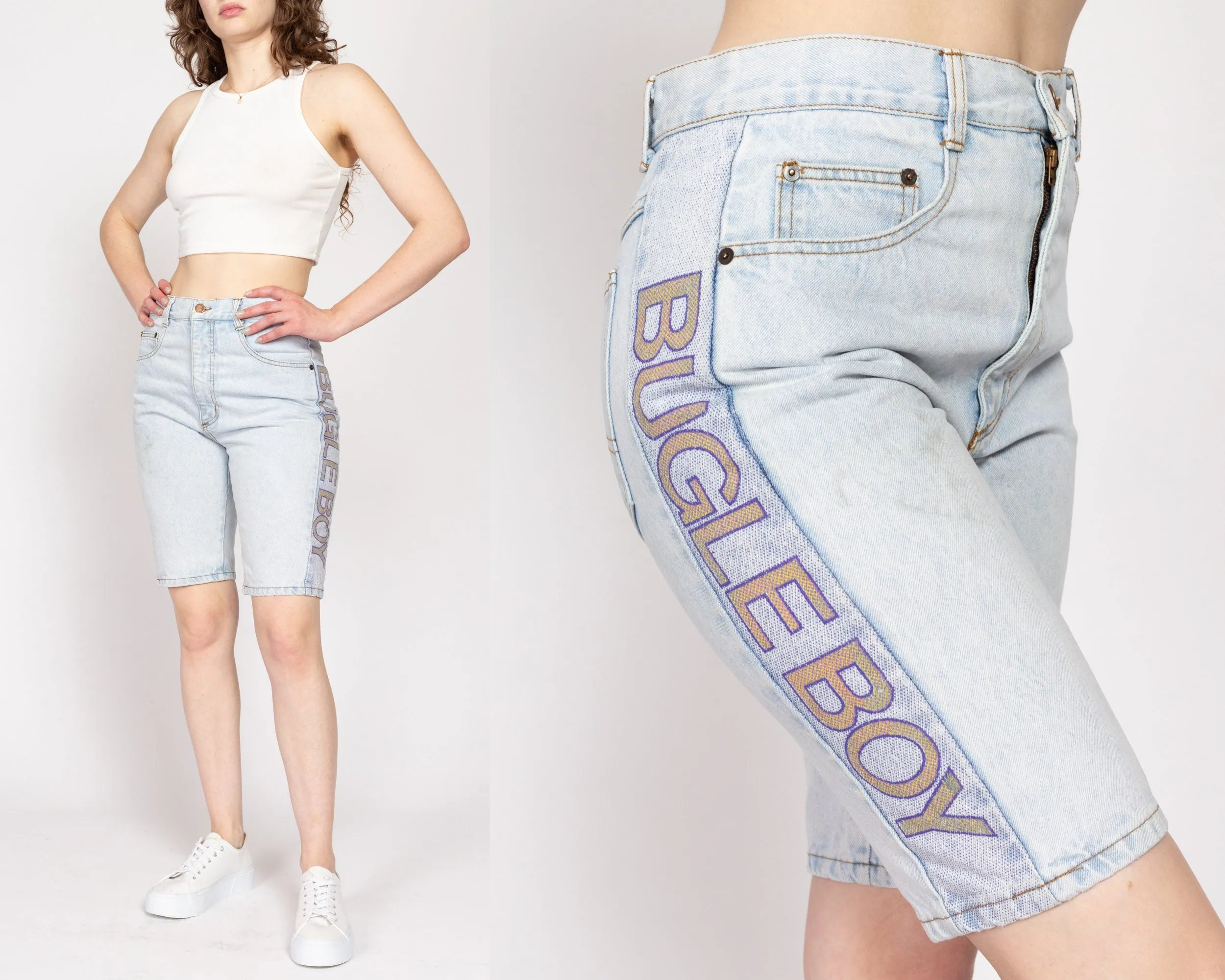 Medium 90s Bugle Boy Spell Out Logo Jean Shorts 30"