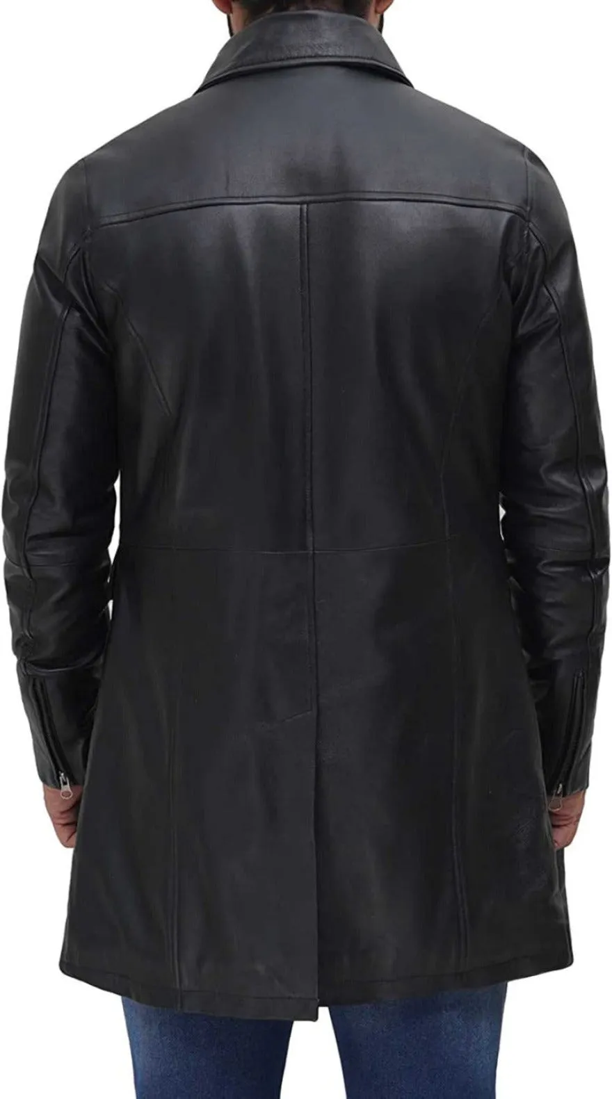 Mens Black Leather Car Coat