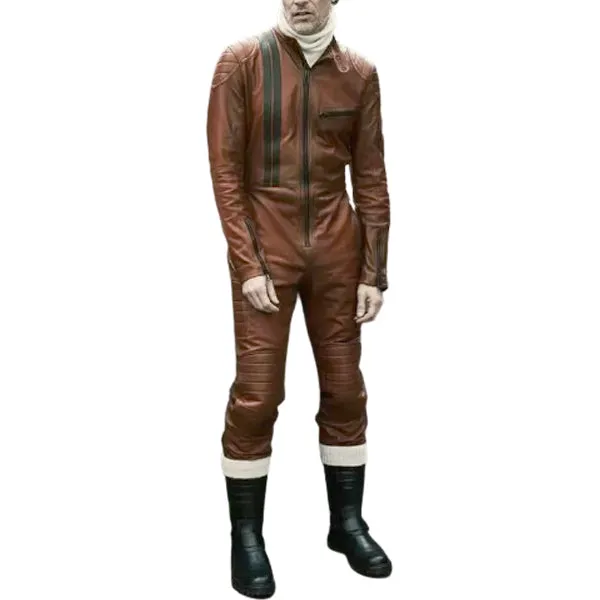 Mens Designer Genuine Lambskin Brown Leather Jumpsuit Catsuit