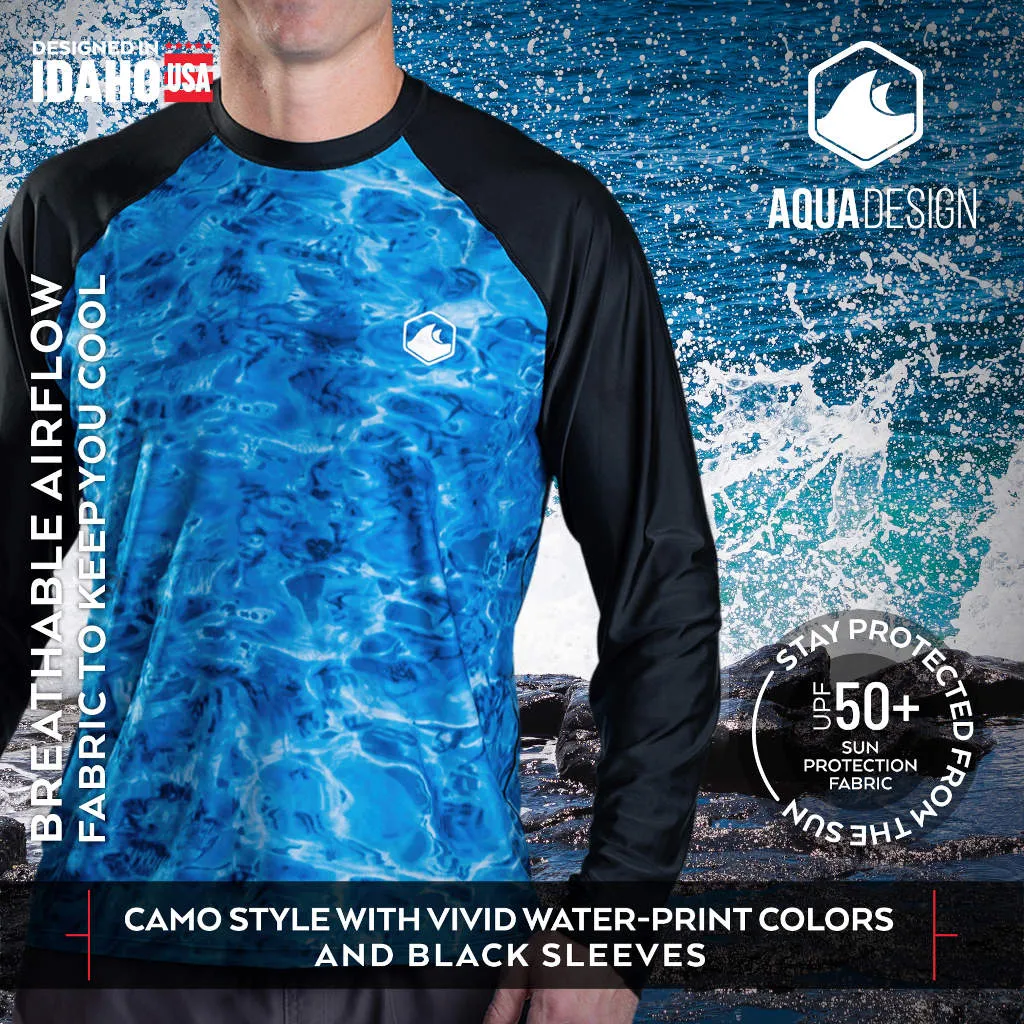 Mens Rash Guard Long Sleeve Thumb Hole UPF 50  Rashguard Swim Shirts | Aqua Design