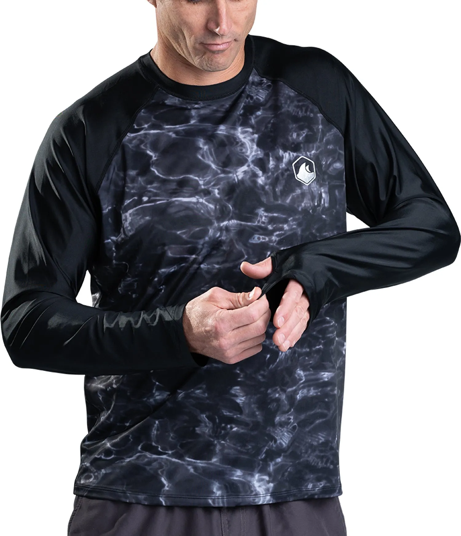 Mens Rash Guard Long Sleeve Thumb Hole UPF 50  Rashguard Swim Shirts | Aqua Design