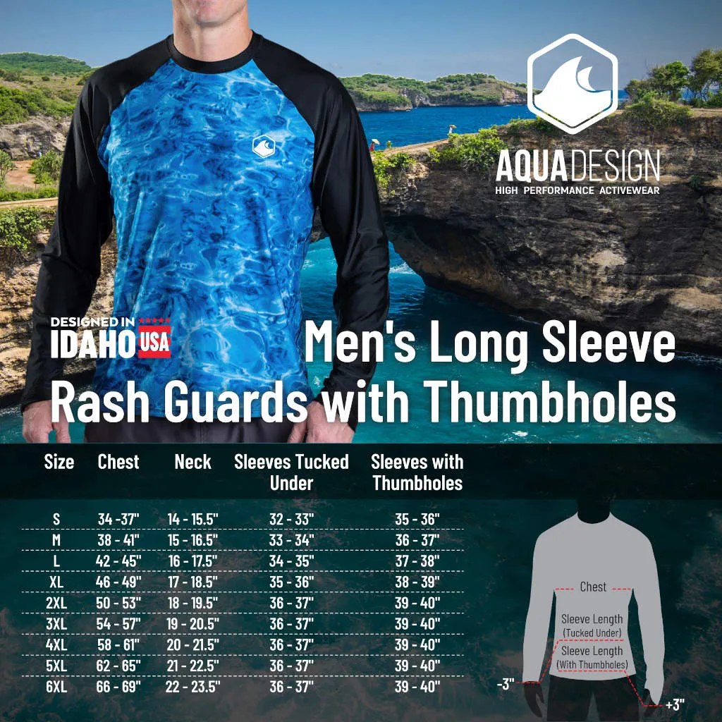 Mens Rash Guard Long Sleeve Thumb Hole UPF 50  Rashguard Swim Shirts | Aqua Design