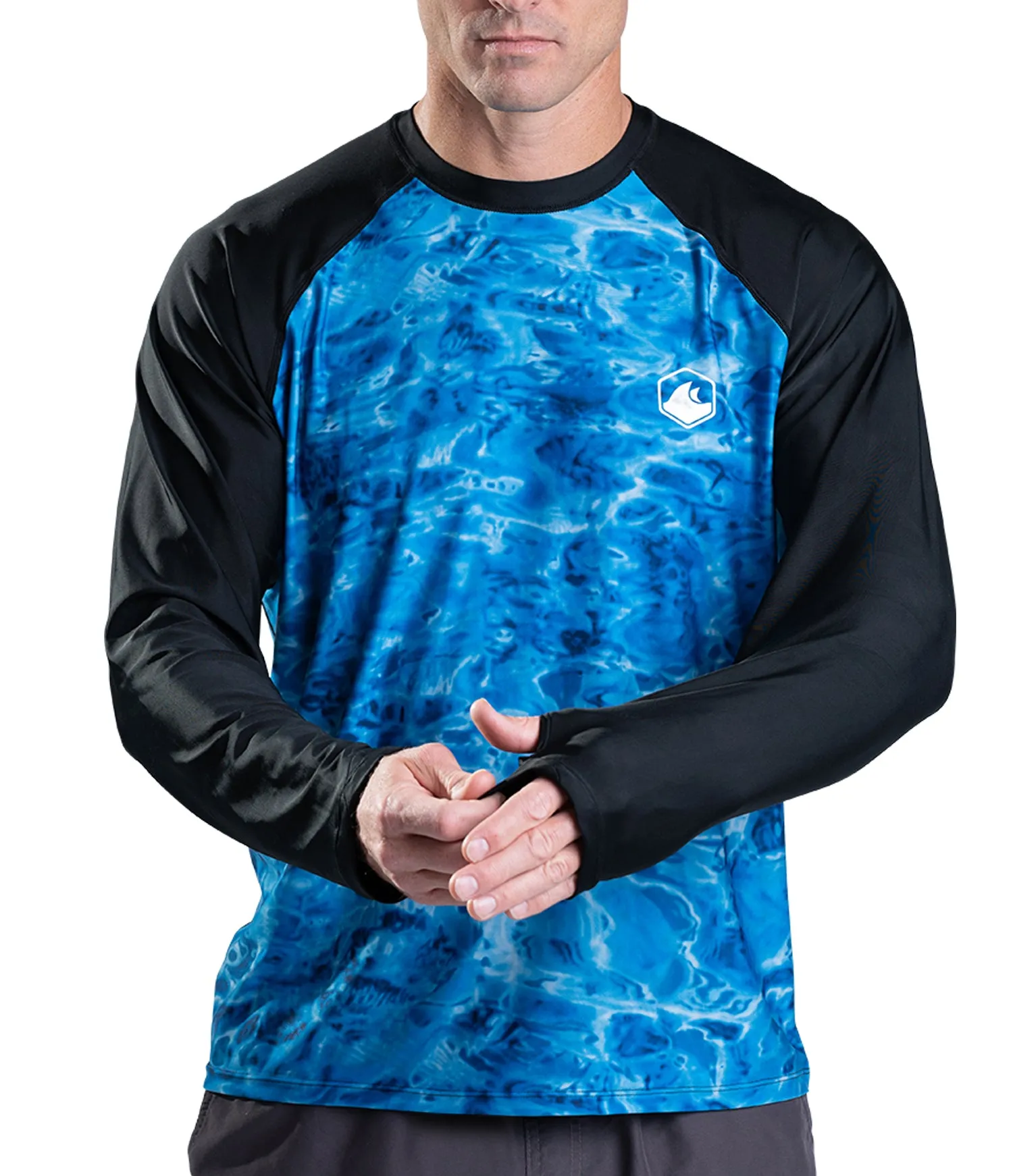 Mens Rash Guard Long Sleeve Thumb Hole UPF 50  Rashguard Swim Shirts | Aqua Design