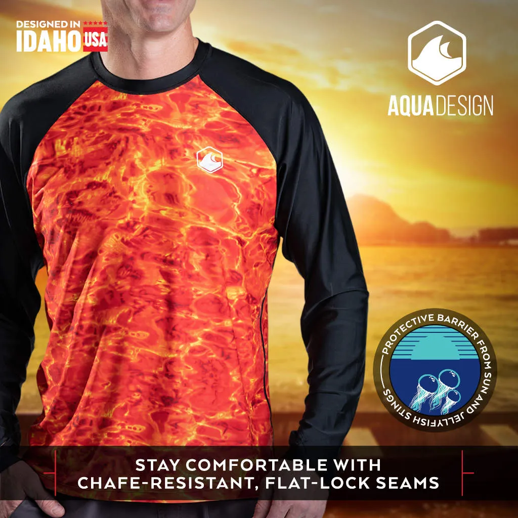 Mens Rash Guard Long Sleeve Thumb Hole UPF 50  Rashguard Swim Shirts | Aqua Design