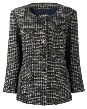 Navy Bouclé Tweed Jacket