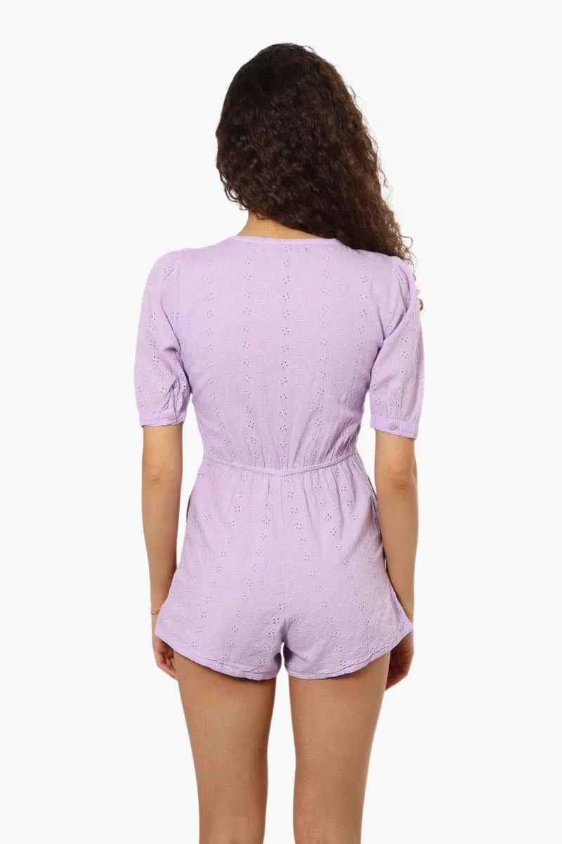 New Look Short Sleeve Button Down Romper - Lavender