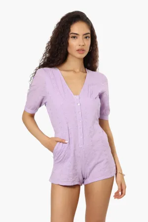 New Look Short Sleeve Button Down Romper - Lavender