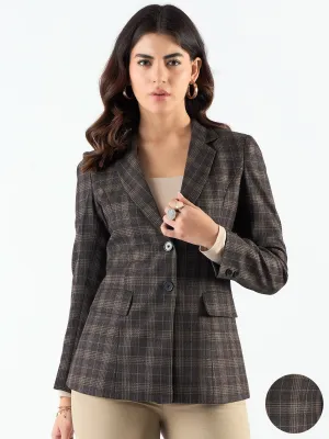 Notched Lapel Warm Tweed Tailored Fit Long Blazer