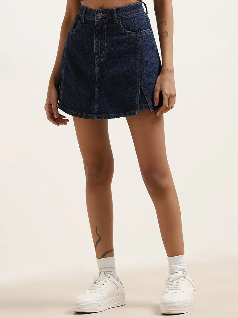 Nuon Dark Blue Denim High-Rise Skort