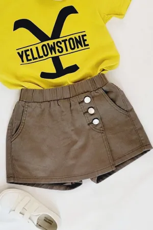 Olive Elastic Waisted Denim Skorts