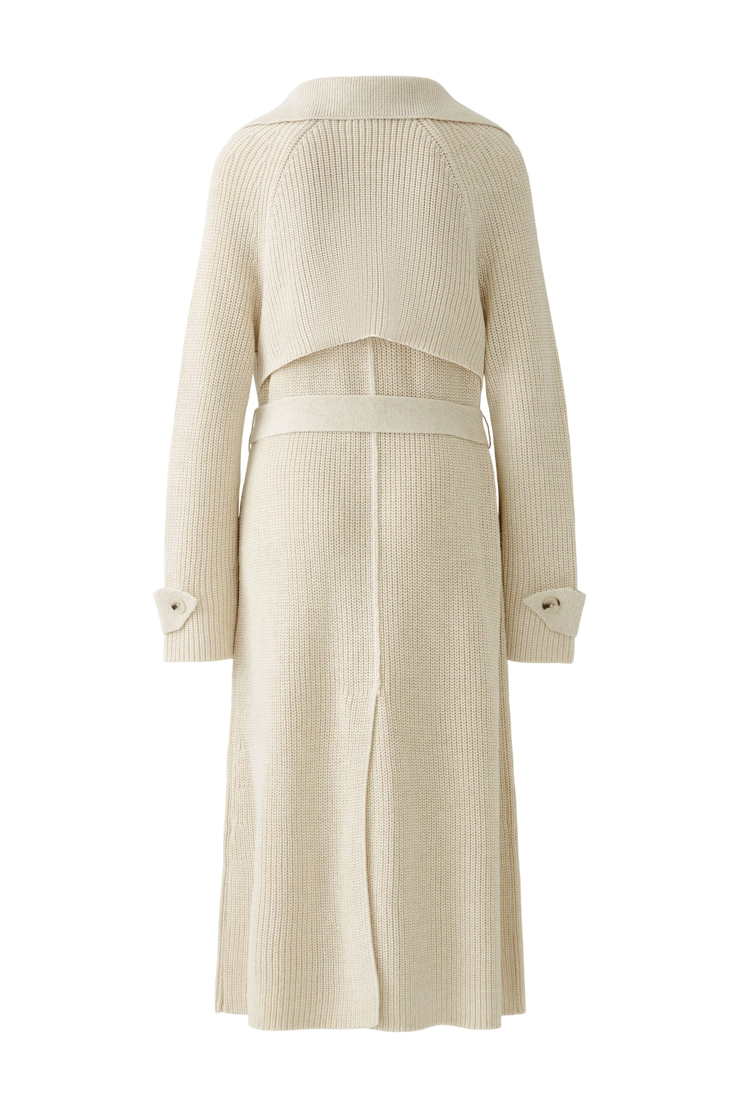 Oui Beige Knitted Long Trench Style Coatigan With Belt