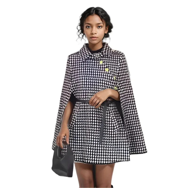 Plaid Belted Knit Wrap Coat - Women's Winter Long Lapel Jacket, Single-Breasted Design