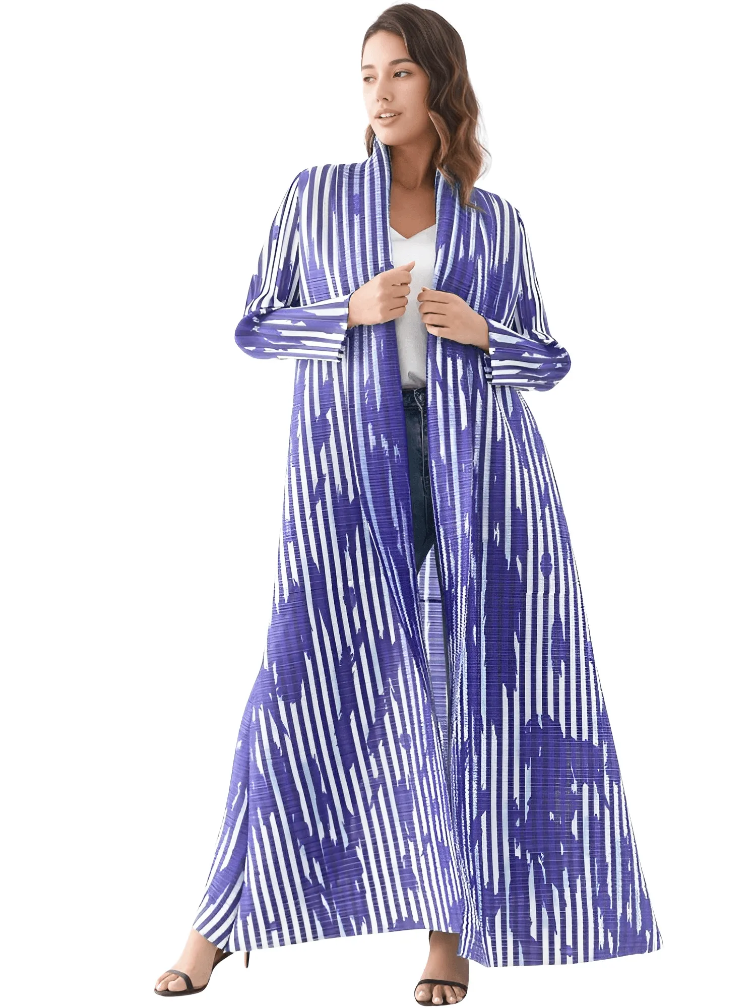 Pleated Vintage Long Jacket Women Printed Long Sleeve Designer New Dubai Style Plus Size Coats